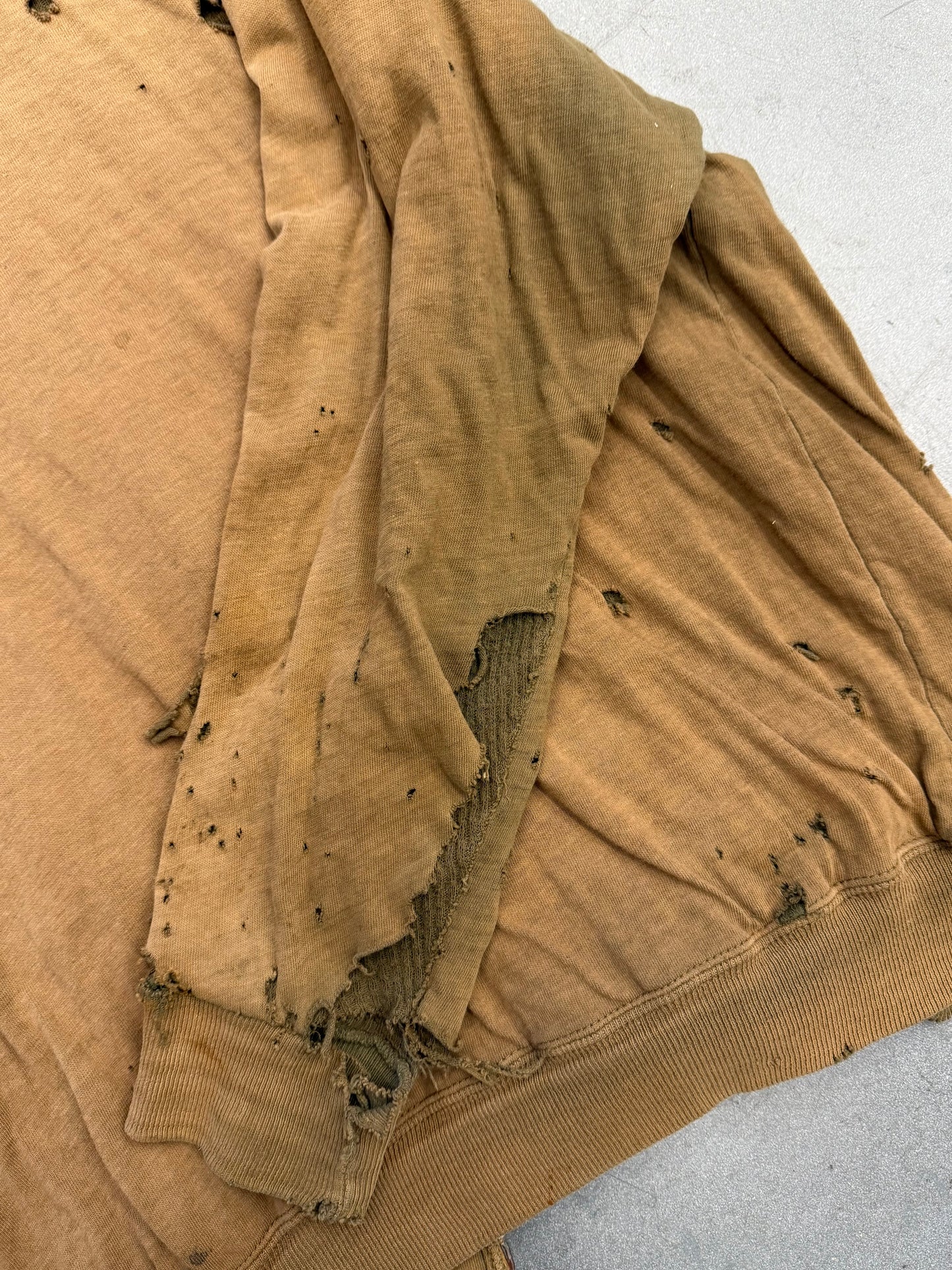 1950'S THRASHED SELVEDGED WAFFLE LINE ZIP UP HOODIE