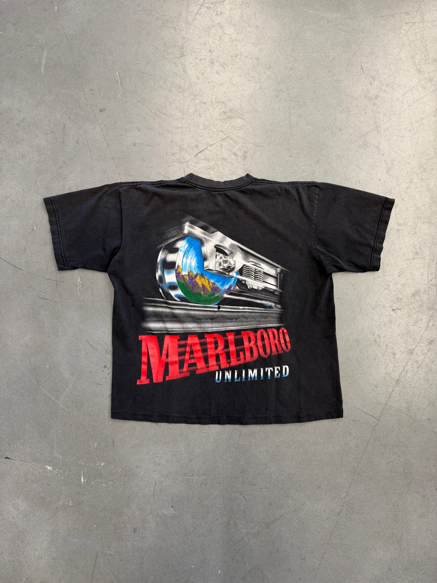 90S MARLBORO UNLIMITED TRAIN TRACK POCKET TEE (MARLBORO UNLIMITED TAG)