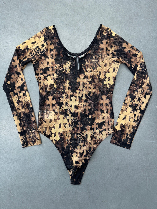 CHROME HEARTS ALL OVER CROSS SHEER MESH 'THE BODY' BODYSUIT