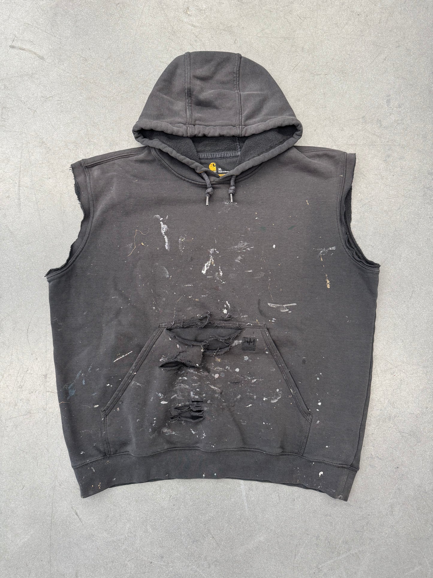 TYRANNY & MUTATION VINTAGE DISTRESSED SLEEVELESS CARHARTT HOODIE - BLACK