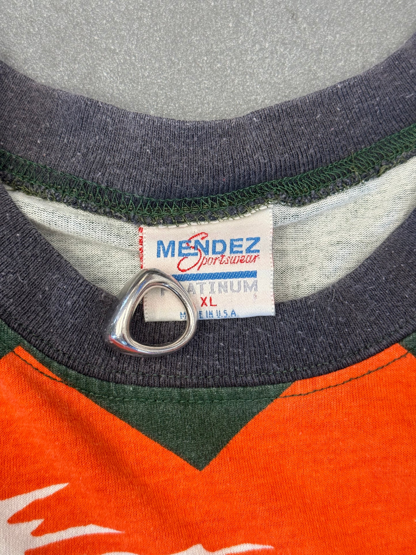 90S MIAMI HURRICANES MENDEZ SPORTSWEAR ALL OVER PRINT TEE (MENDEZ TAG)