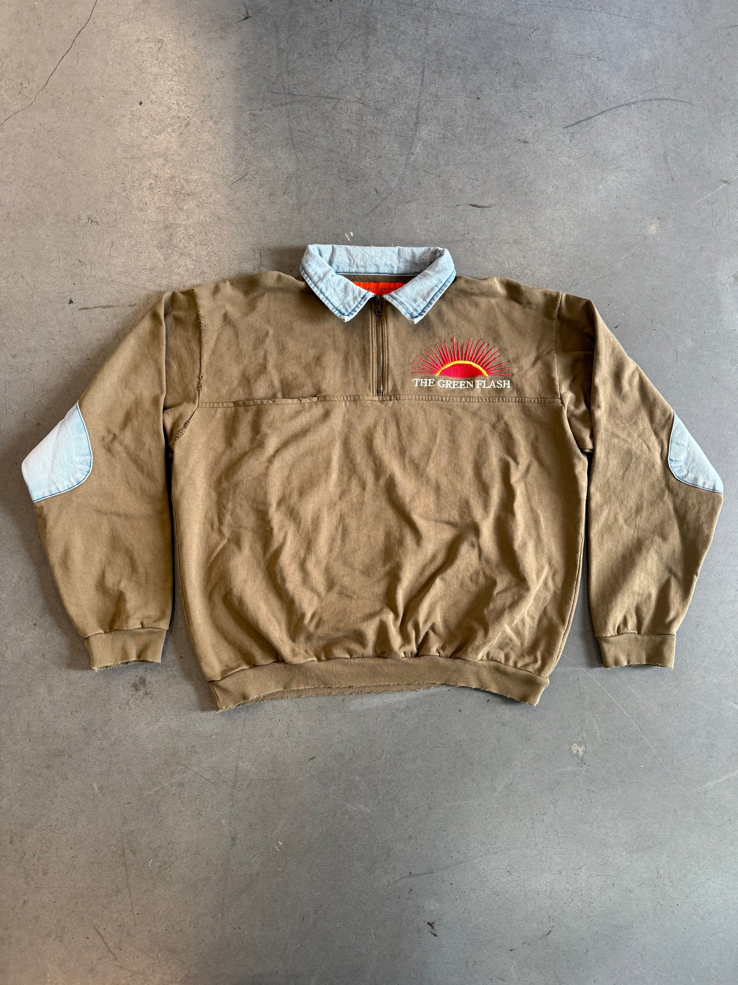 FW22 CACTUS PLANT FLEA MARKET THE GREEN FLASH DENIM COLLARED HALF-ZIP SWEATER