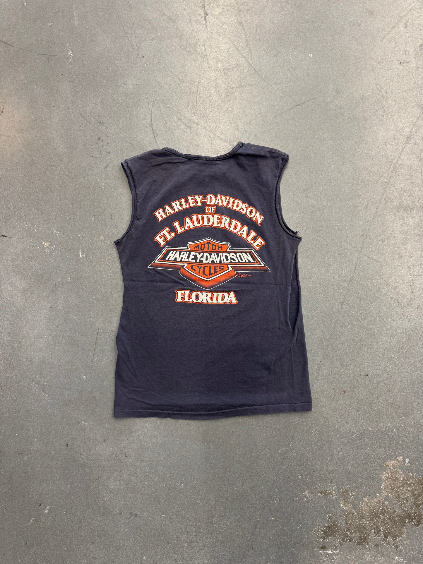 1987 HARLEY-DAVIDSON FT. LADUERDALE FLORIDA CUT-OFF TEE (HANES BEEFY TAG)