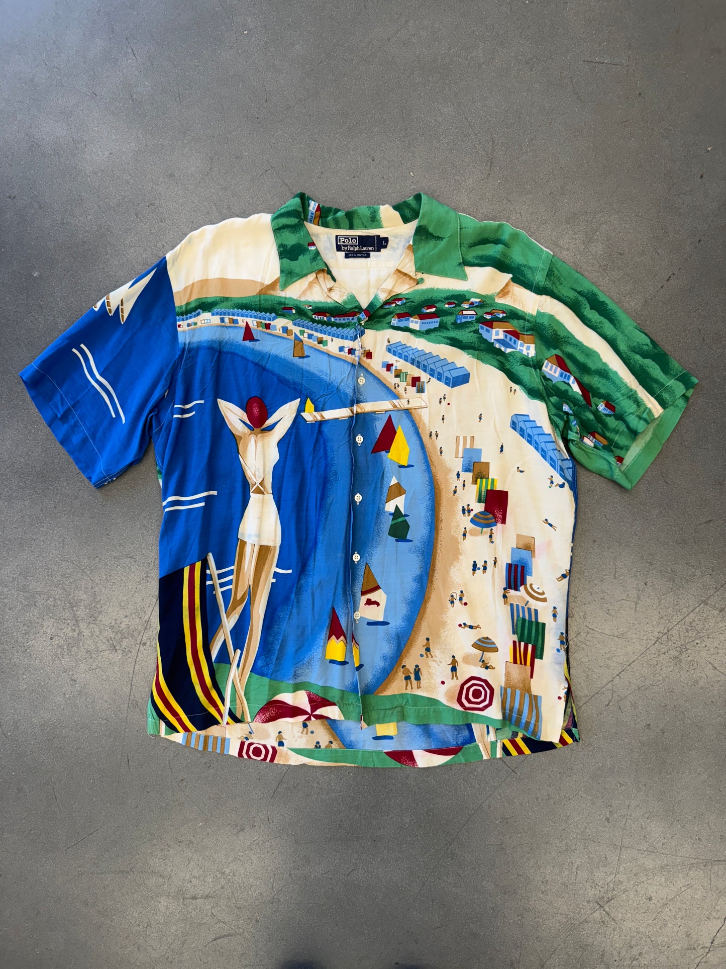 90S VINTAGE POLO RALPH LAUREN ORIGINAL RIVIERA ITALIA BUTTON UP RAYON SHIRT