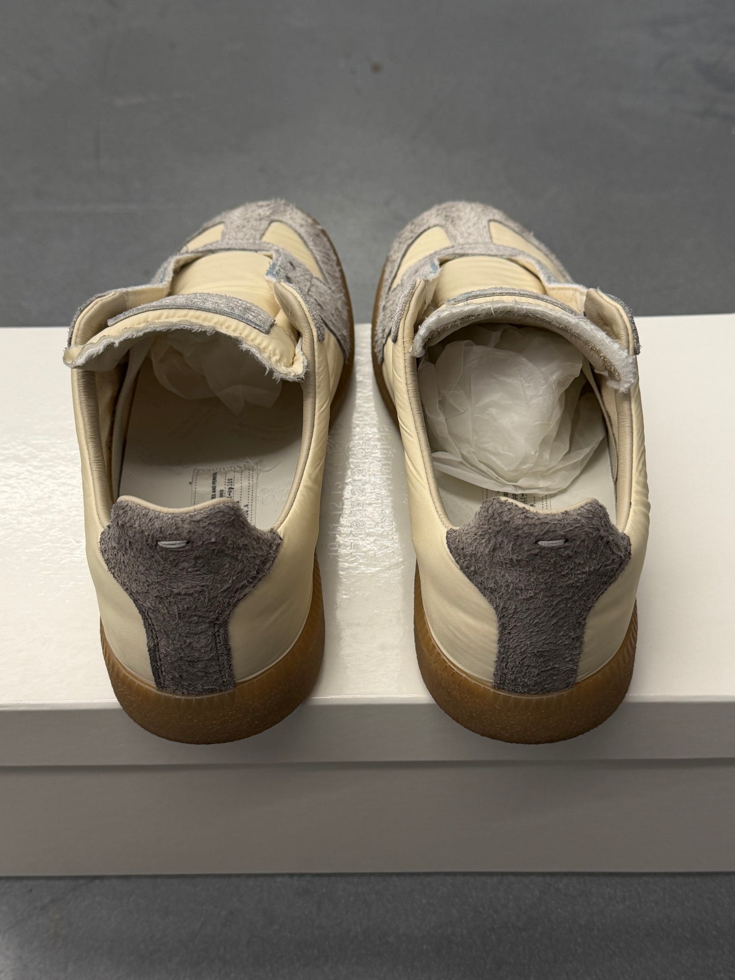MAISON MARGIELA REPLICA LACELESS SNEAKERS - CREAM NYLON / GREY SUEDE (W/BOX)