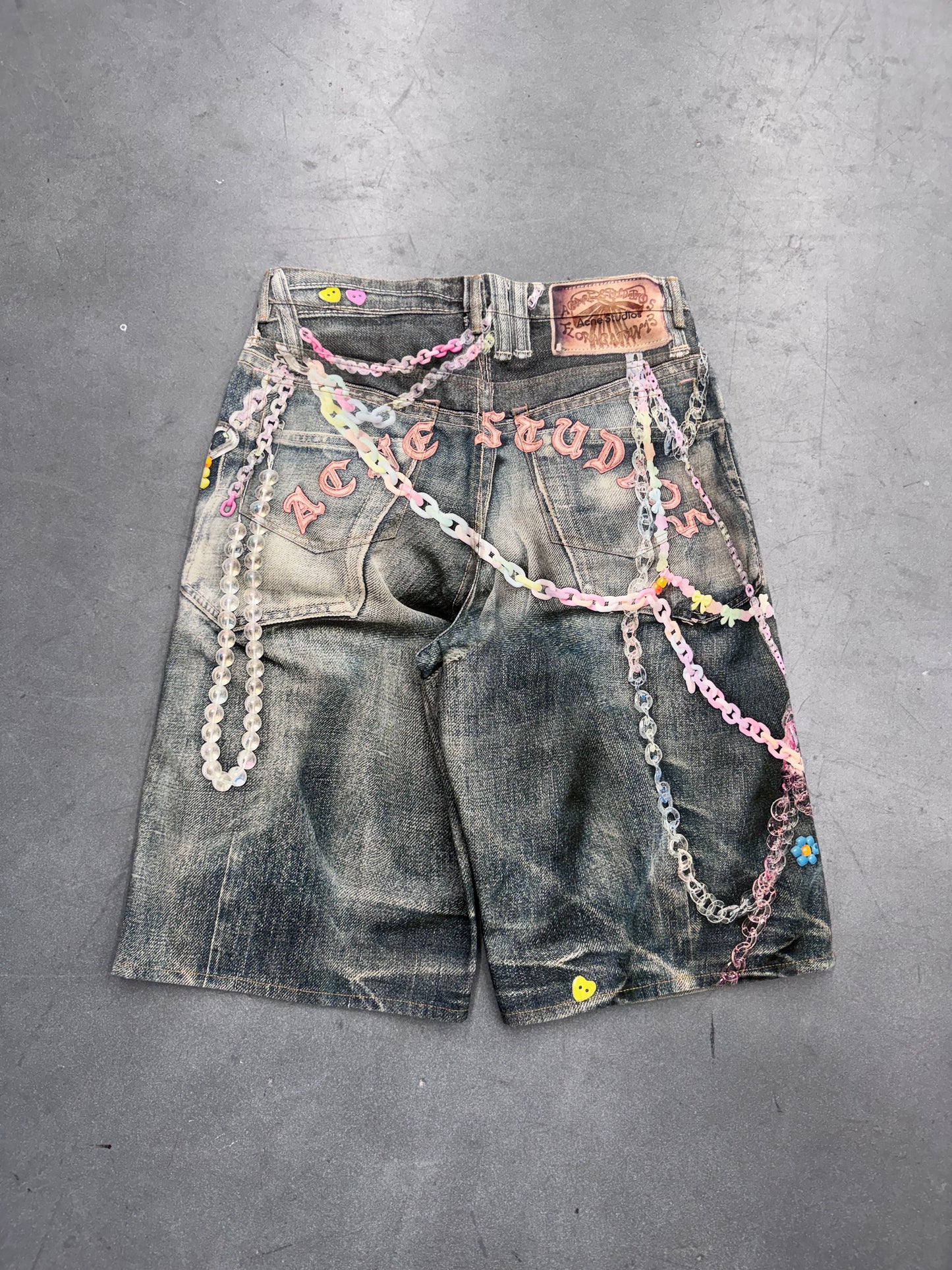 ACNE STUDIOS 3D CHAIN PRINT BAGGY DENIM SHORTS (38)