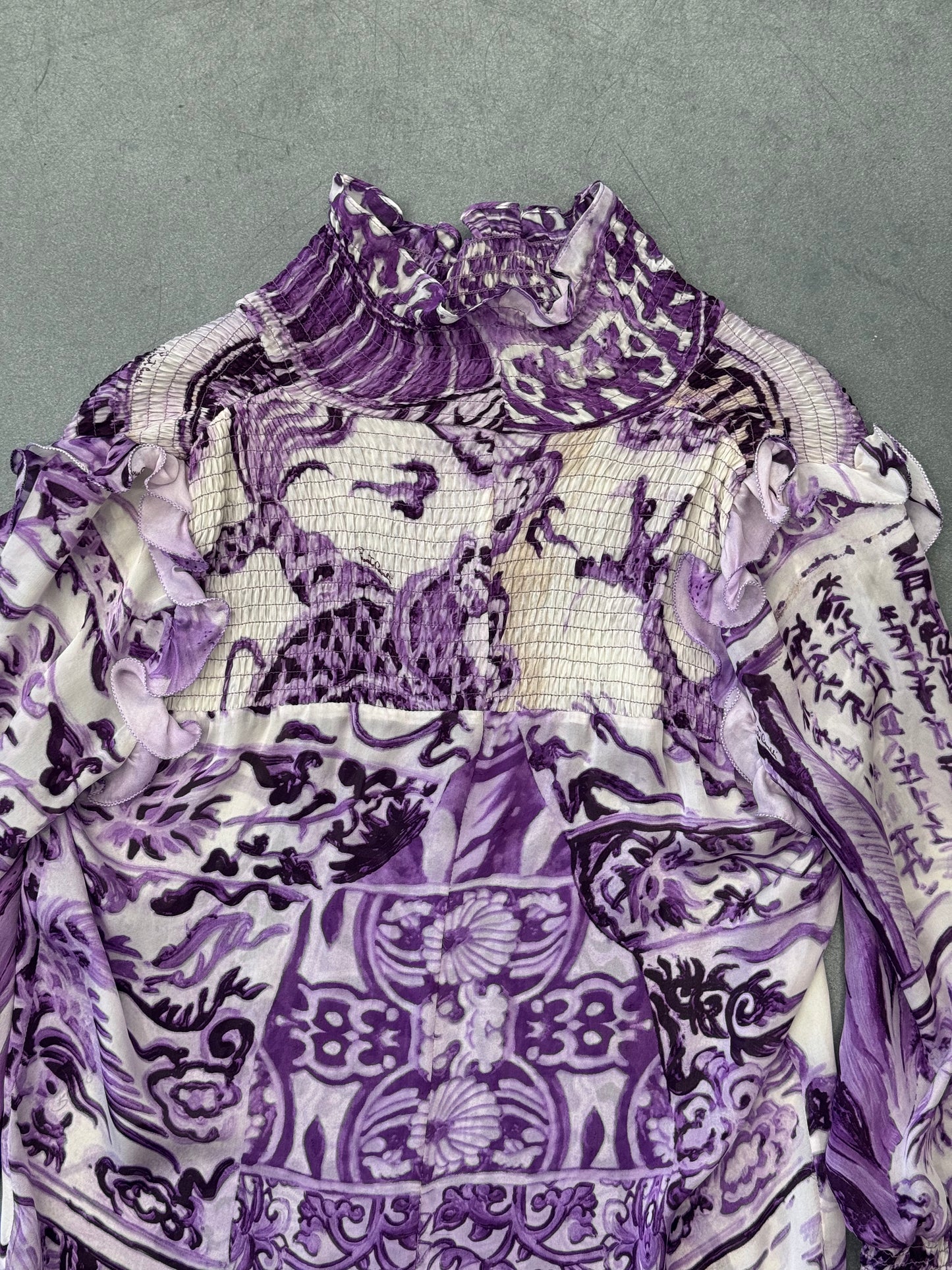 VINTAGE ROBERTO CAVALLI MING VASE SILK BLOUSE