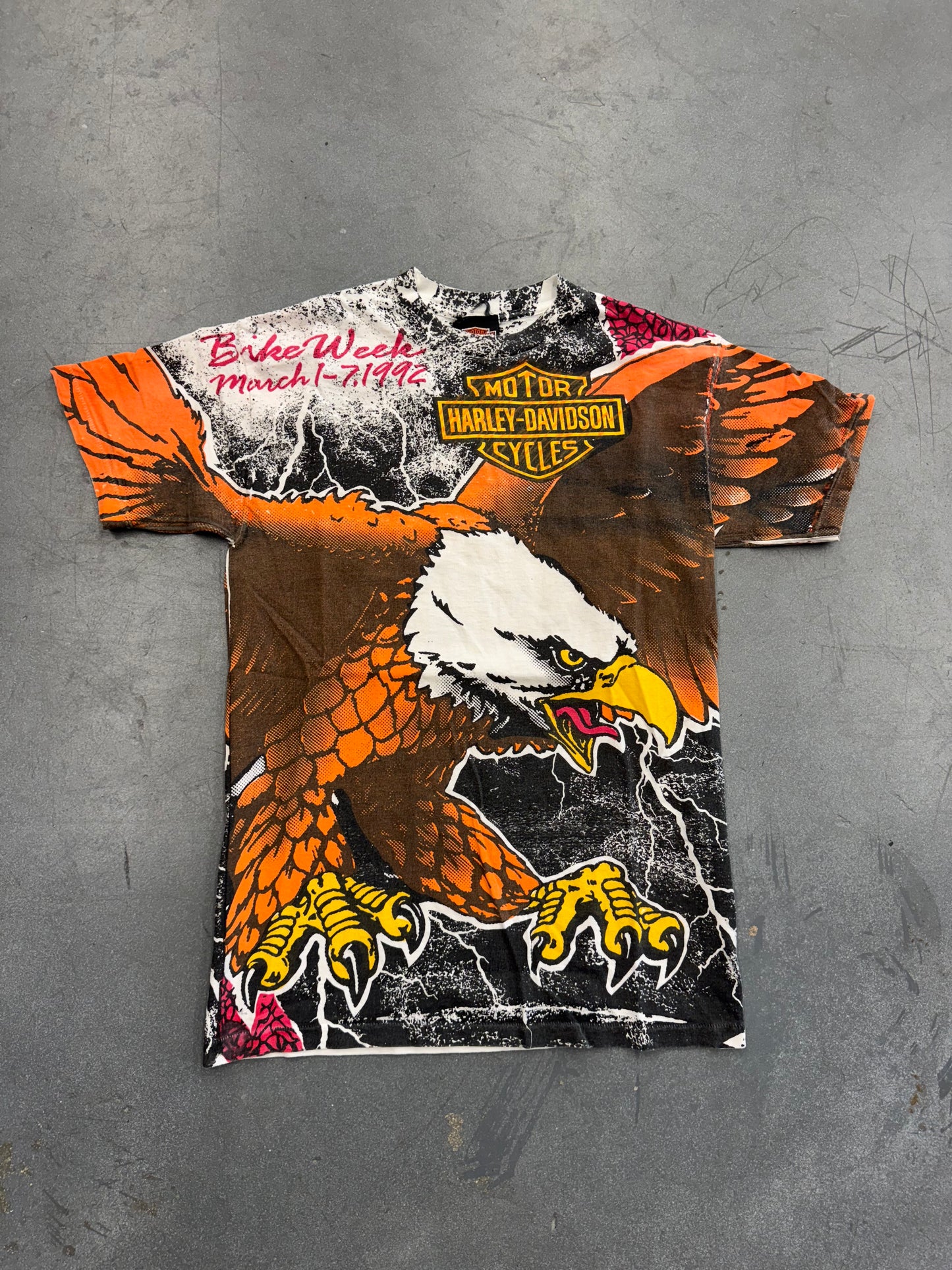 1992 HARLEY-DAVIDSON BIKE WEEK EAGLE AOP TEE (BLACK HARLEY TAG)