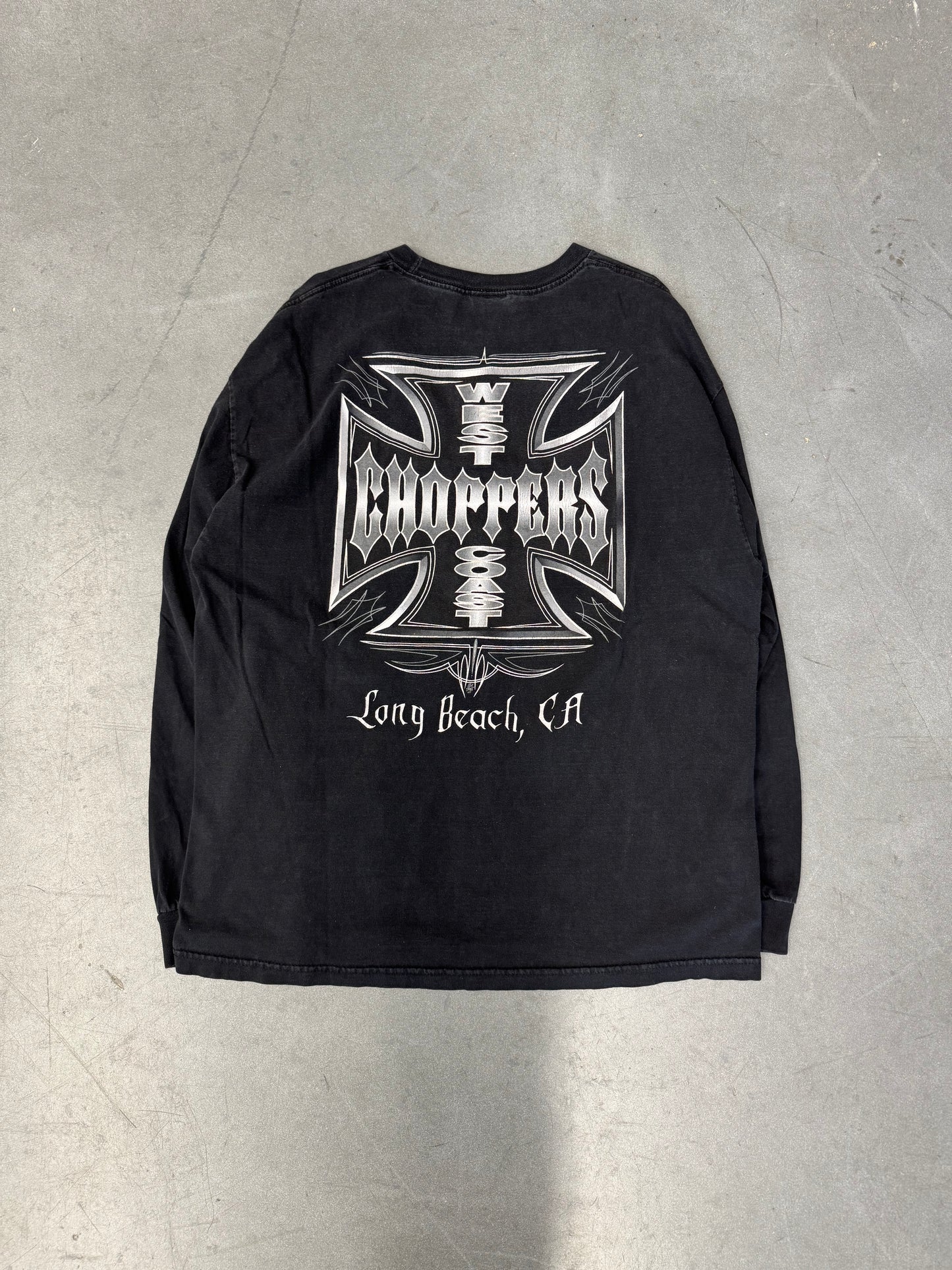 00'S WEST COAST CHOPPERS IRON CROSS LOGO  "WEST COAST CHOPPERS" SPELLOUT LS TEE (JESSE WHO TAG) -L/XL