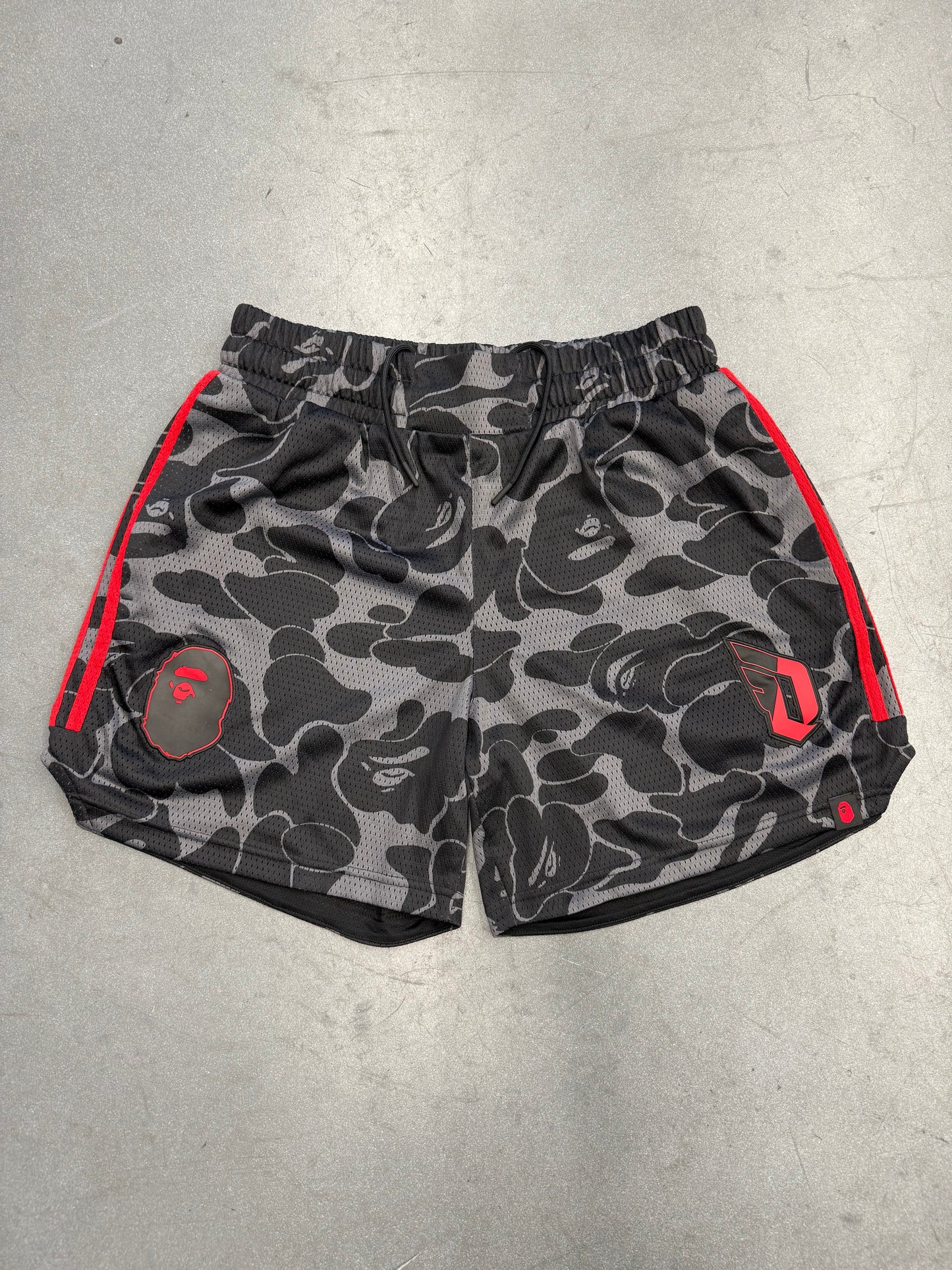 BAPE X ADIDAS DAME MESH SHORTS - BLACK/RED (M) (NEW)