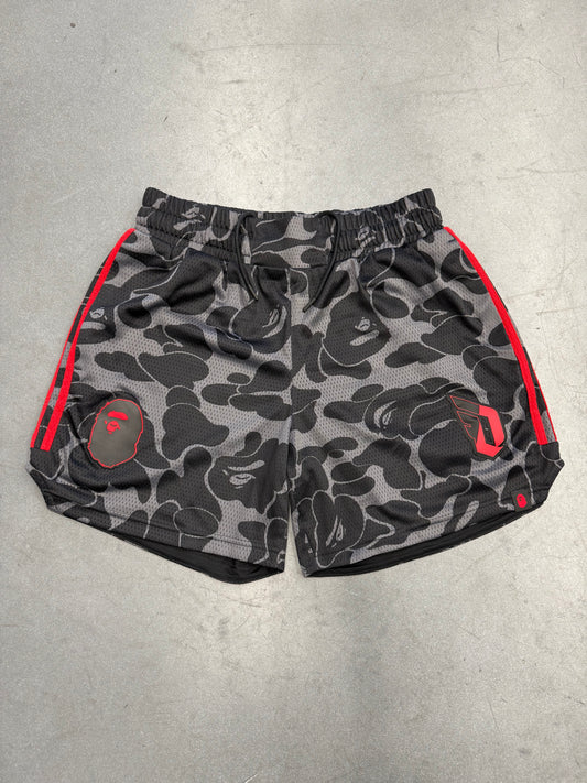 BAPE X ADIDAS DAME MESH SHORTS - BLACK/RED (M) (NEW)