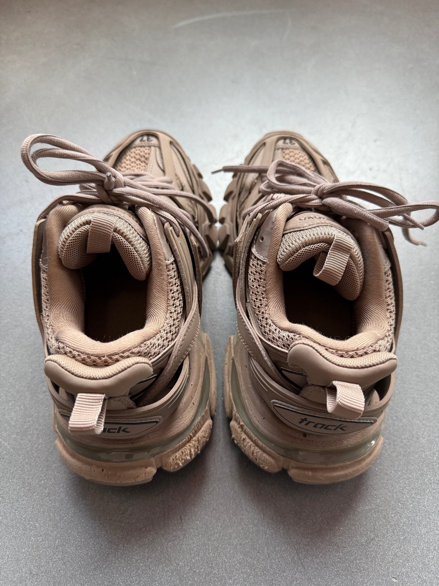 SIZE 37 BALENCIAGA WOMEN'S TRACK SNEAKER RECYCLED SOLE  "BEIGE" (PRE-OWNED NO BOX)