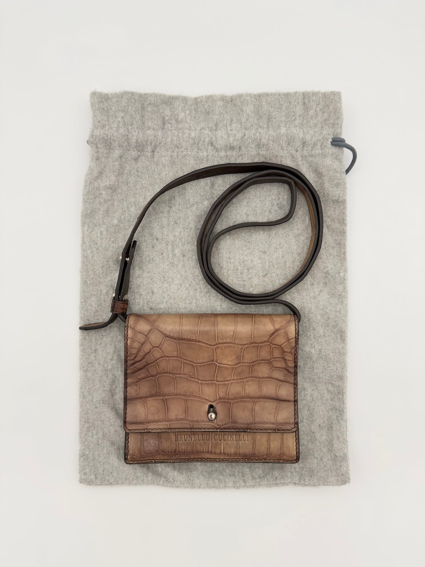 BRUNELLO CUCINELLI CROCODILE SMALL CRISSCROSS BAG