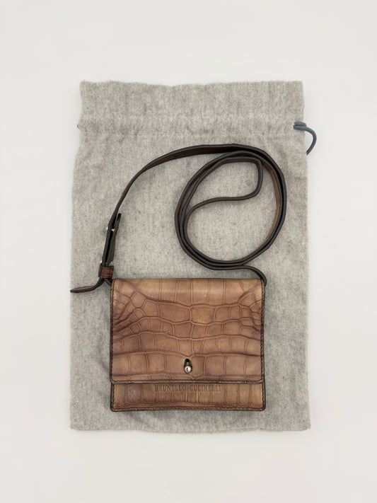BRUNELLO CUCINELLI CROCODILE SMALL CRISSCROSS BAG