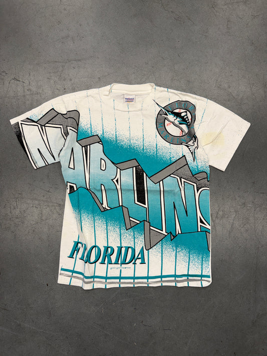 1994 FLORIDA MARLINS HENRY-AARON FRONT AOP TEE (MENDEZ SPORTSWEAR TAG)