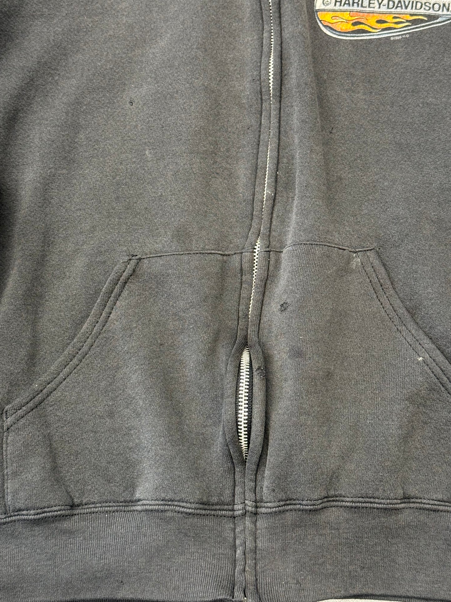1999 HARLEY-DAVIDSON FLAME SLEEVE ZIP-UP FREDERICK, MD HOODIE (LEE TAG)