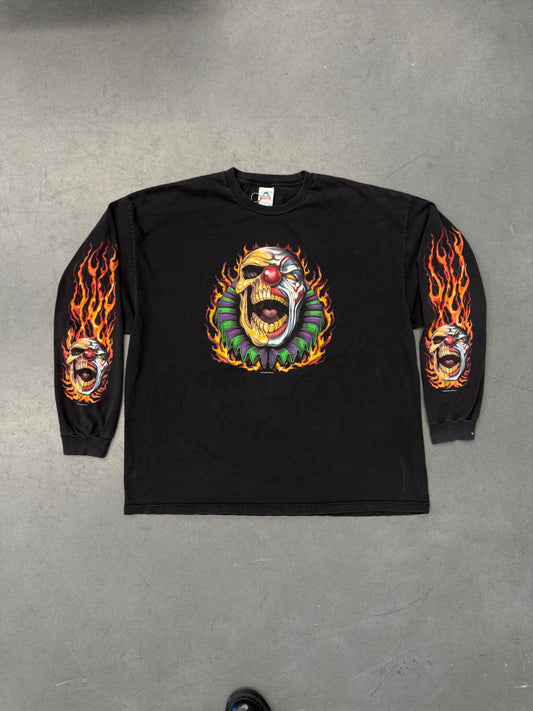 2007 GOOD SPORTS LABOR DAY WEEKEND CONESVILLE, IA FLAMING CLOWN SKULL LS TEE (AAA TAG)