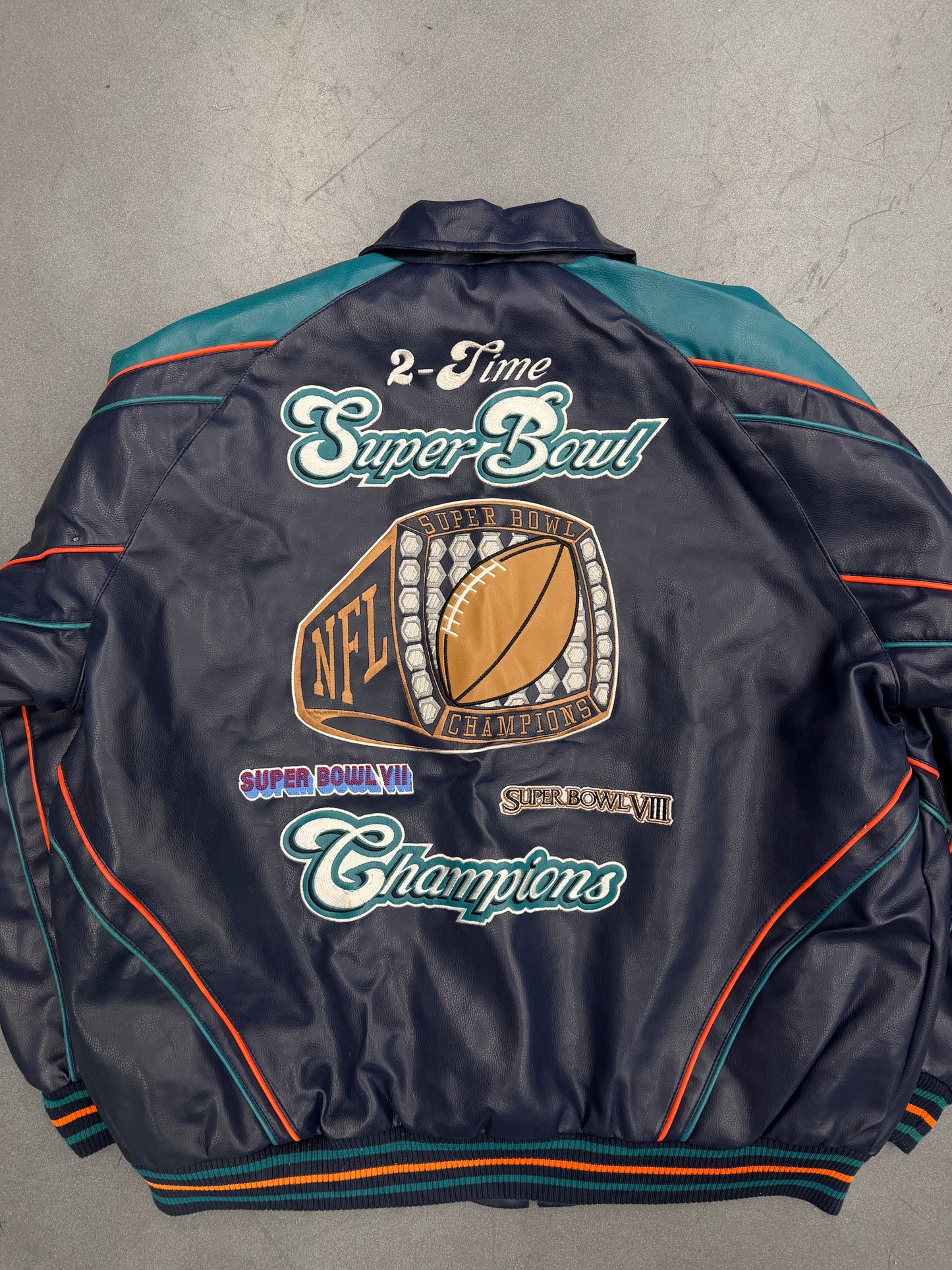 VINTAGE MIAMI DOLPHINS 2-TIME SUPER BOWL NFL LEATHER JACKET