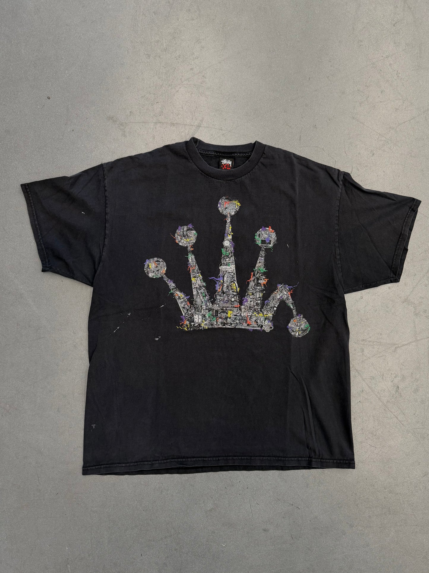 STUSSY COLLAGE CROWN GRAPHIC TEE - BLACK (XL)