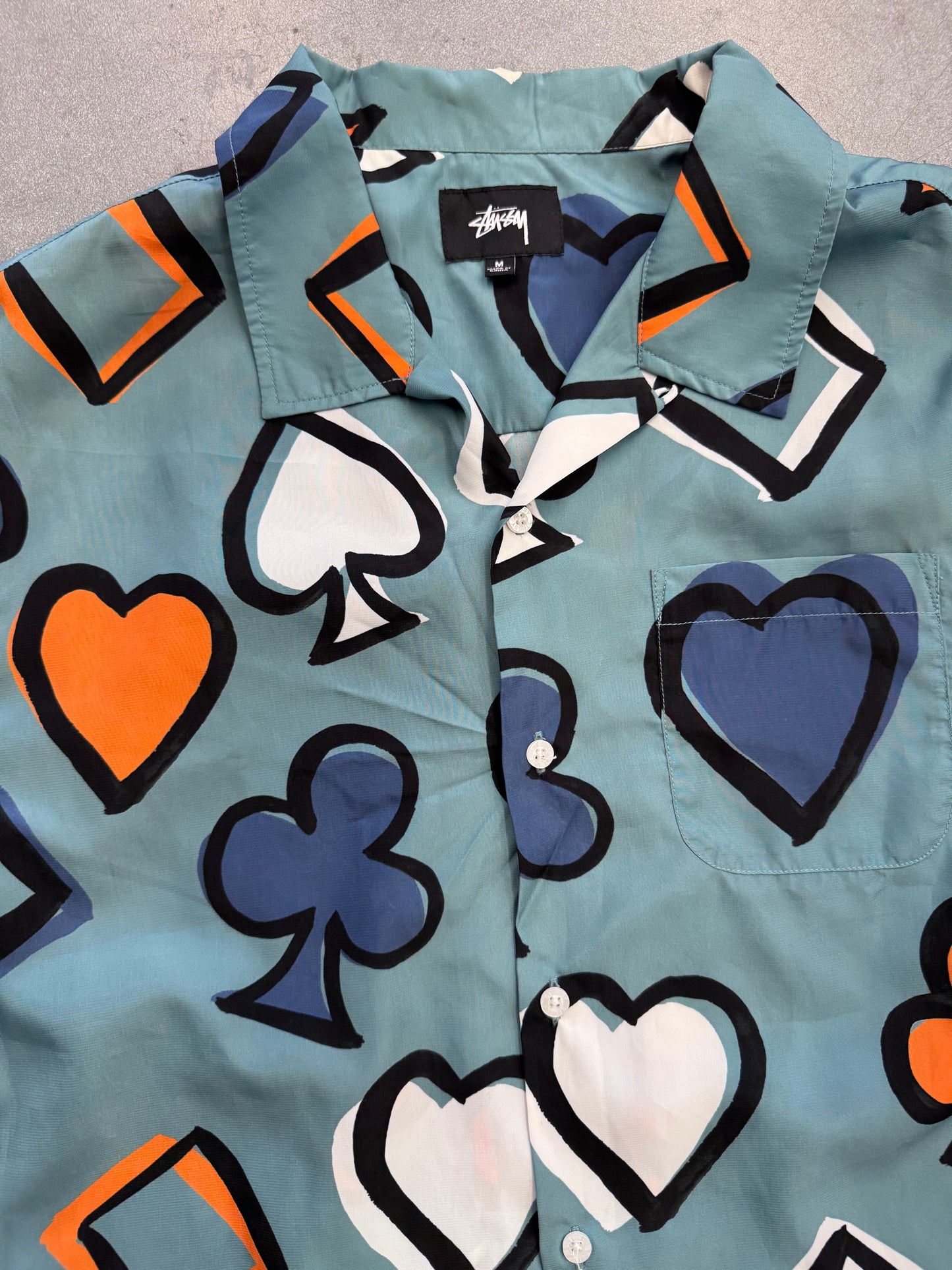 STUSSY JAPAN SILKY CARD SUITS BUTTON UP SHIRT - (M)