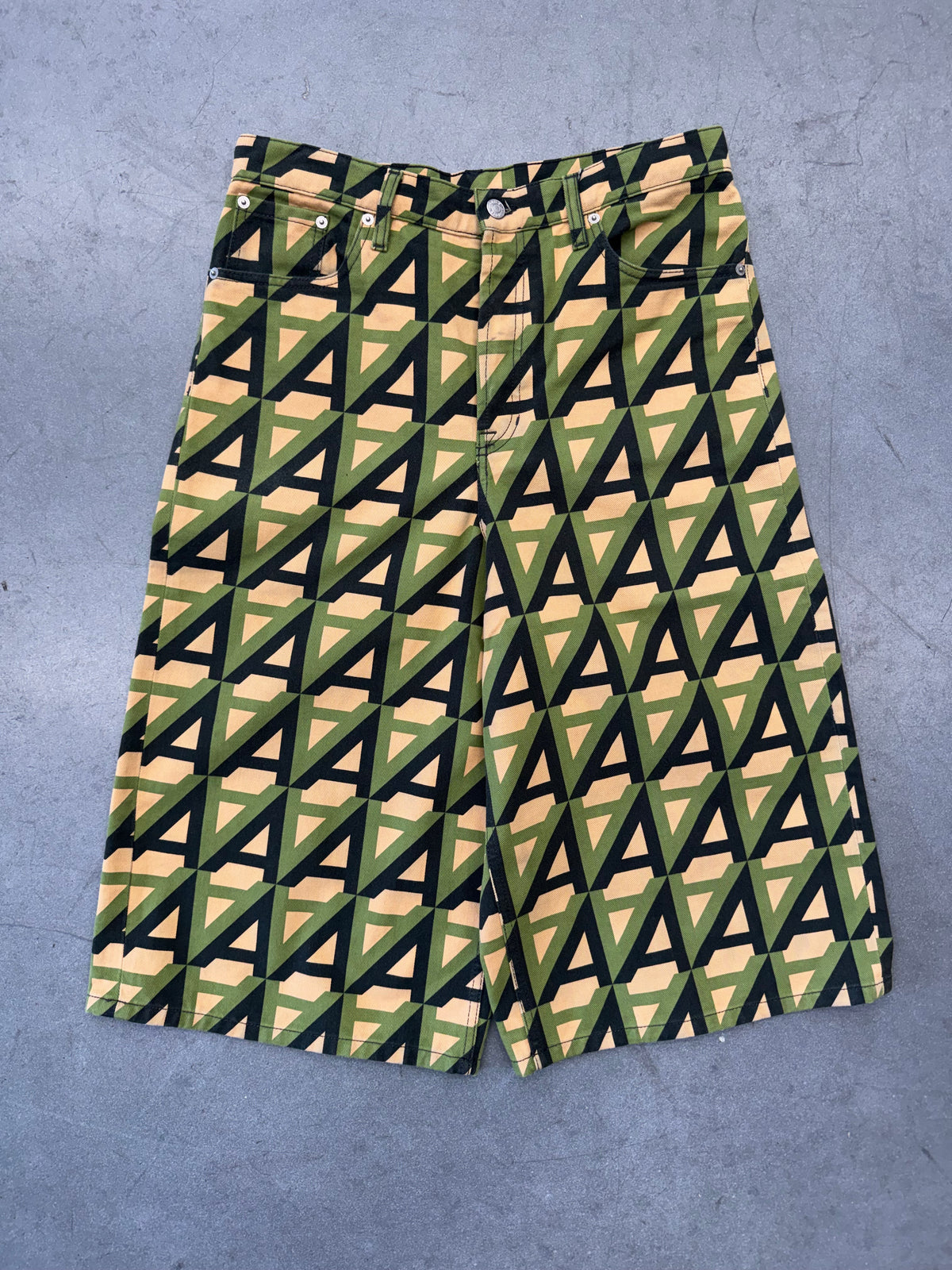 DRIES VAN NOTEN GEOMETRIC PRINT COTTON DENIM BERMUDA SHORTS