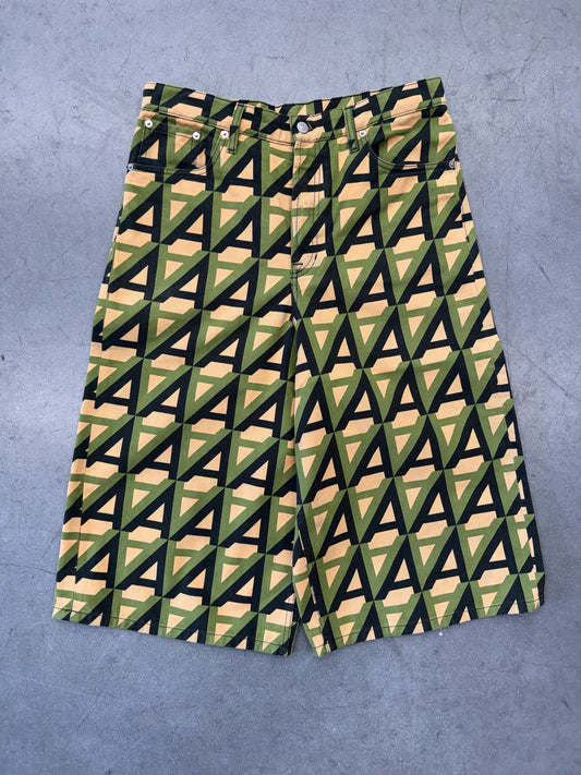 DRIES VAN NOTEN GEOMETRIC PRINT COTTON DENIM BERMUDA SHORTS