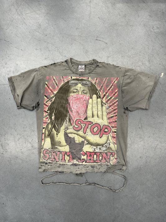 VINTAGE LIL WAYNE STOP SNITCHIN THRASHED & REPAIRED RAP TEE (PRO POWER TAG)