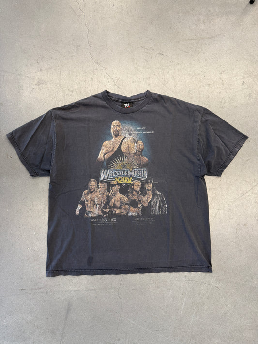2008 WRESTLEMANIA XXIV FLOYD MAYWEATHER BIG SHOW MATCH CARD FADED TEE (WWE TAG)