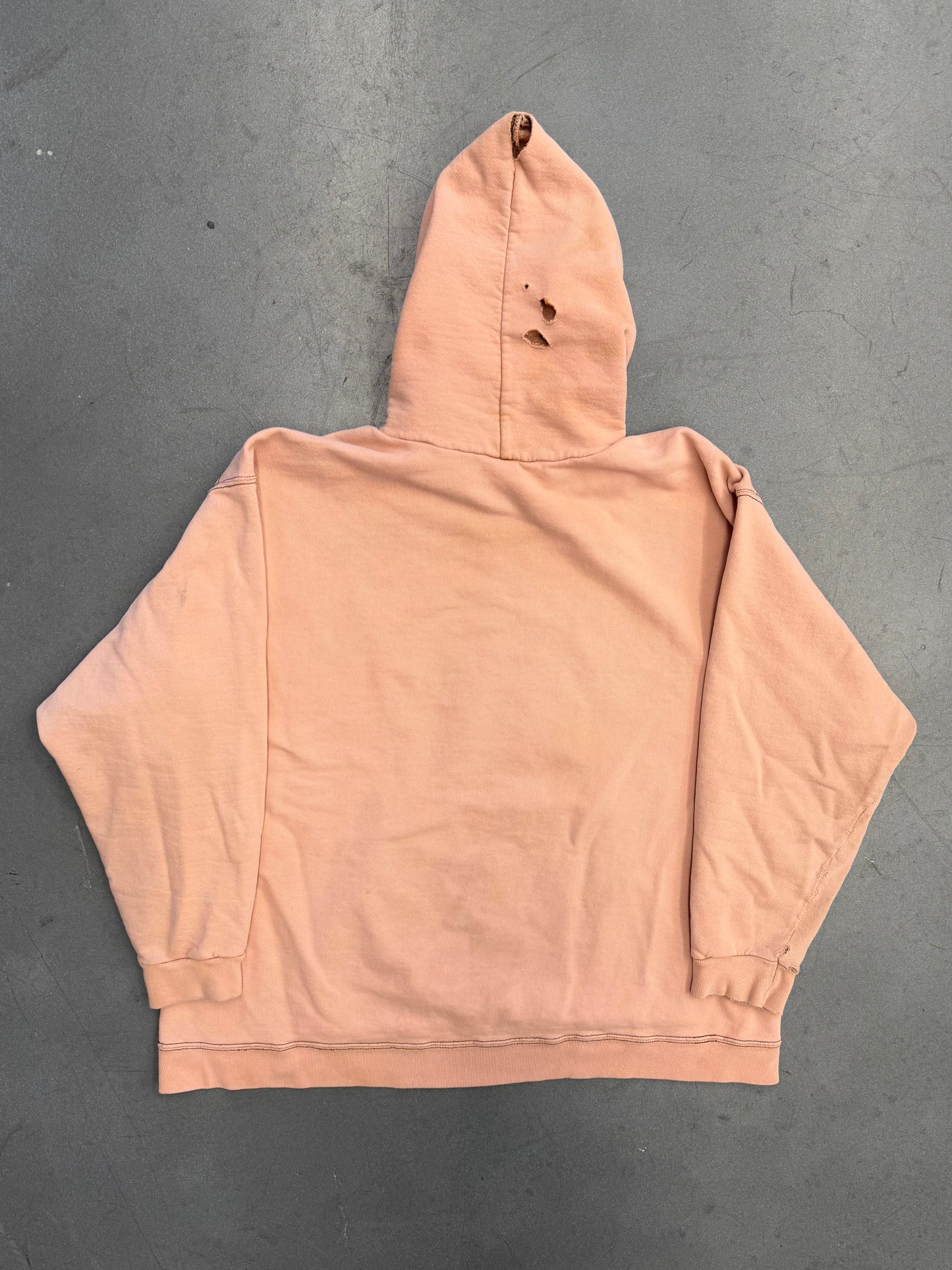 90S NIKE SIDE SWOOSH PULLOVER HOODIE DISTRESSED AND SAFETY-PINNED (NIKE RED SWOOSH TAG)