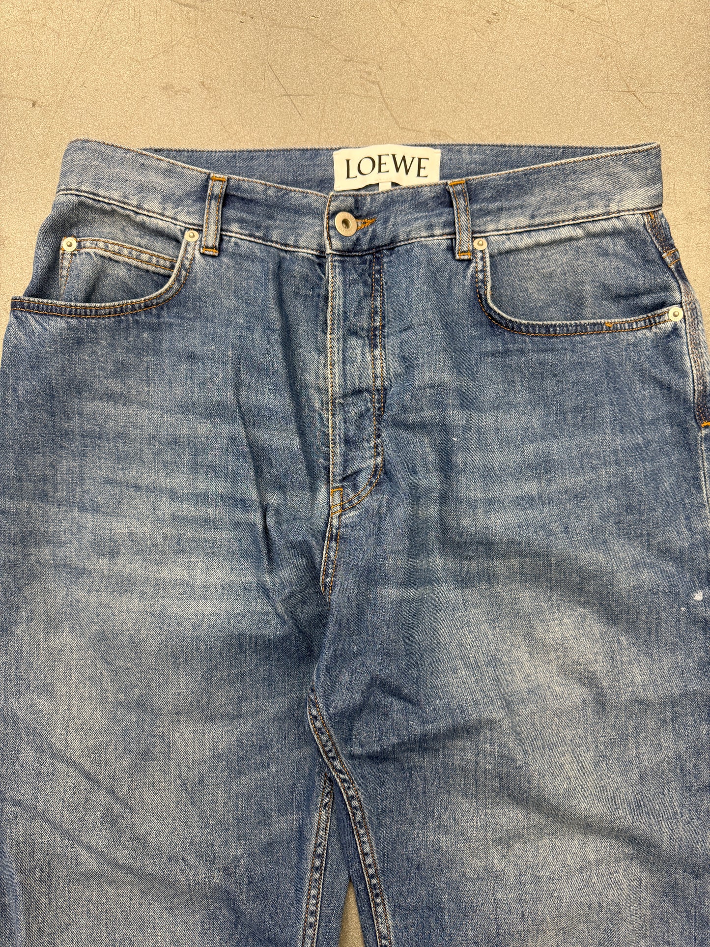 LOEWE MENS DISTRESSED KNEE JEANS