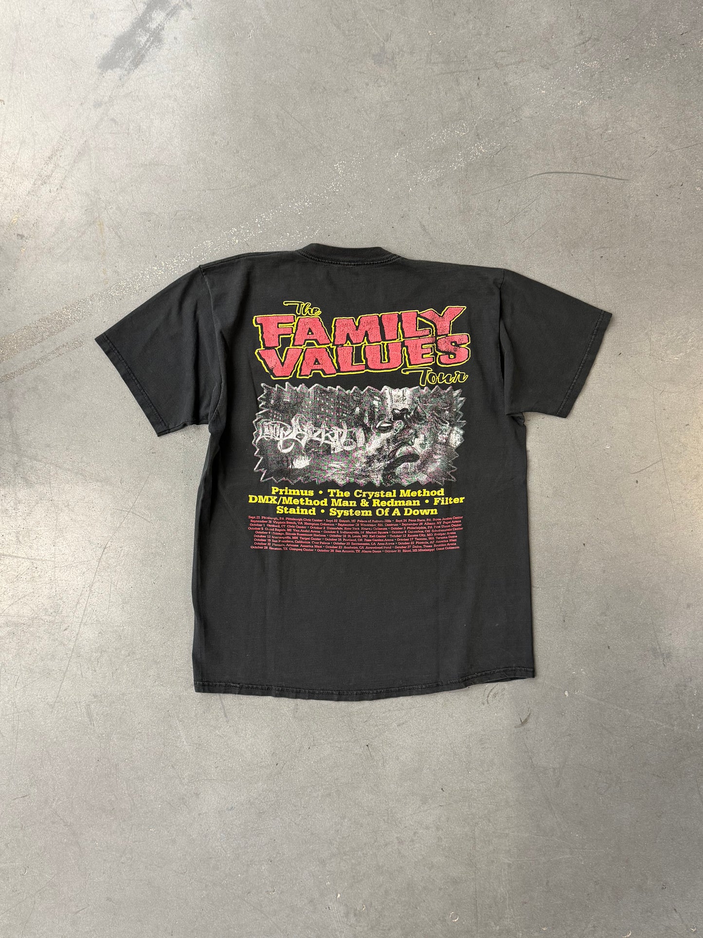1999 FAMILY VALUES TOUR DMX/METHODMAN TEE (PULLED TAG)