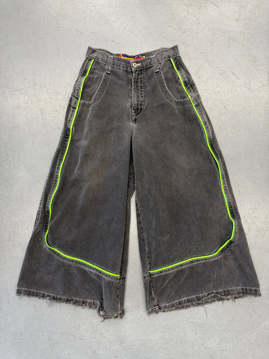 Y2K JNCO GREEN PIPELINE BLACK BAGGY DENIM FLAMING BUDDHA