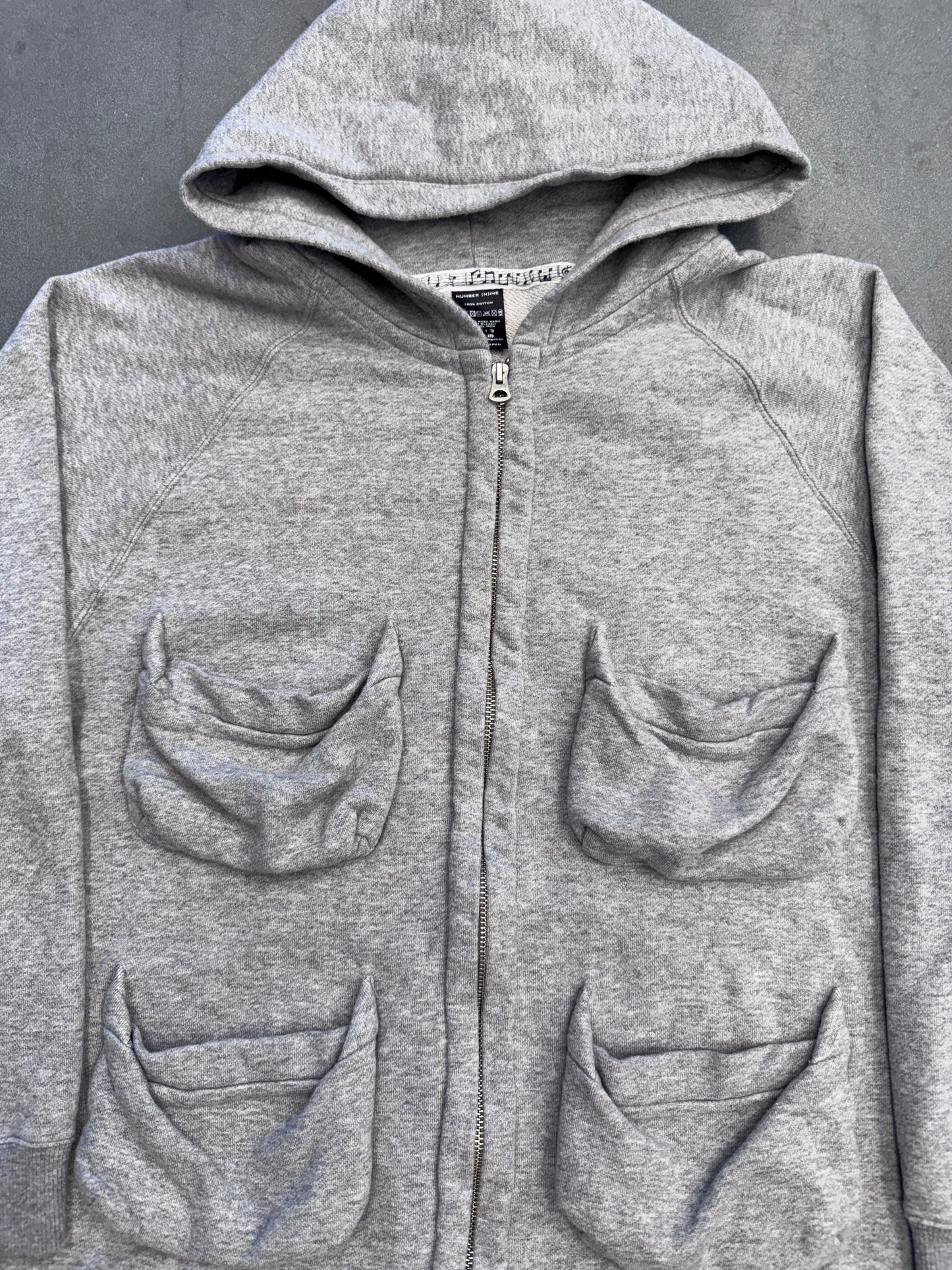 NUMBER NINE MULTI- POCKET ZIP UP HOODIE