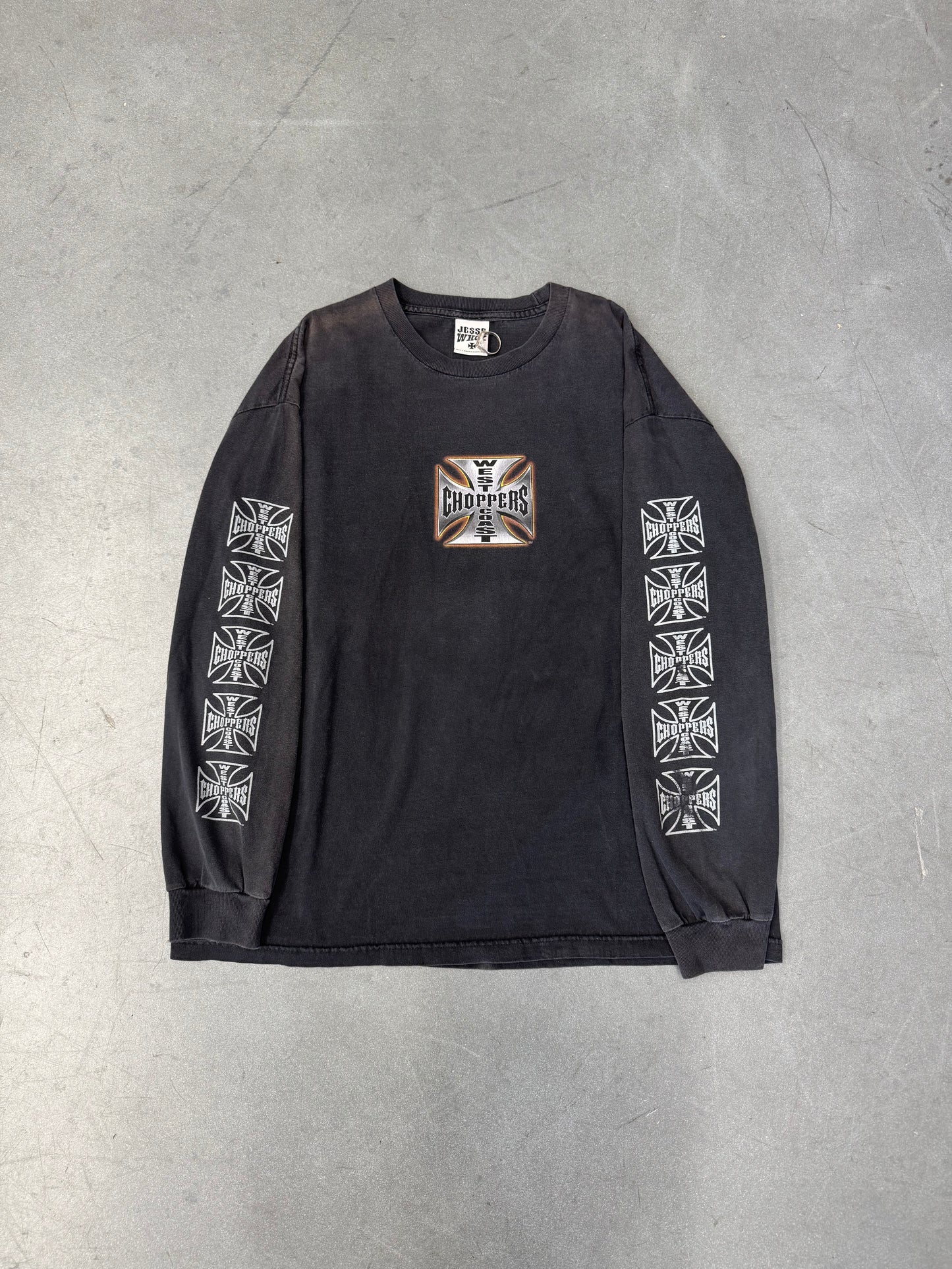 00S WEST COAST CHOPPERS REPEATED IRON CROSS LS TEE (JESSE WHO TAG) - L/XL