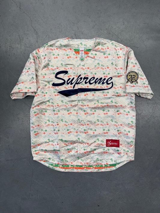 SS26 SUPREME FLORAL JACQUARD BASEBALL JERSEY - WHITE