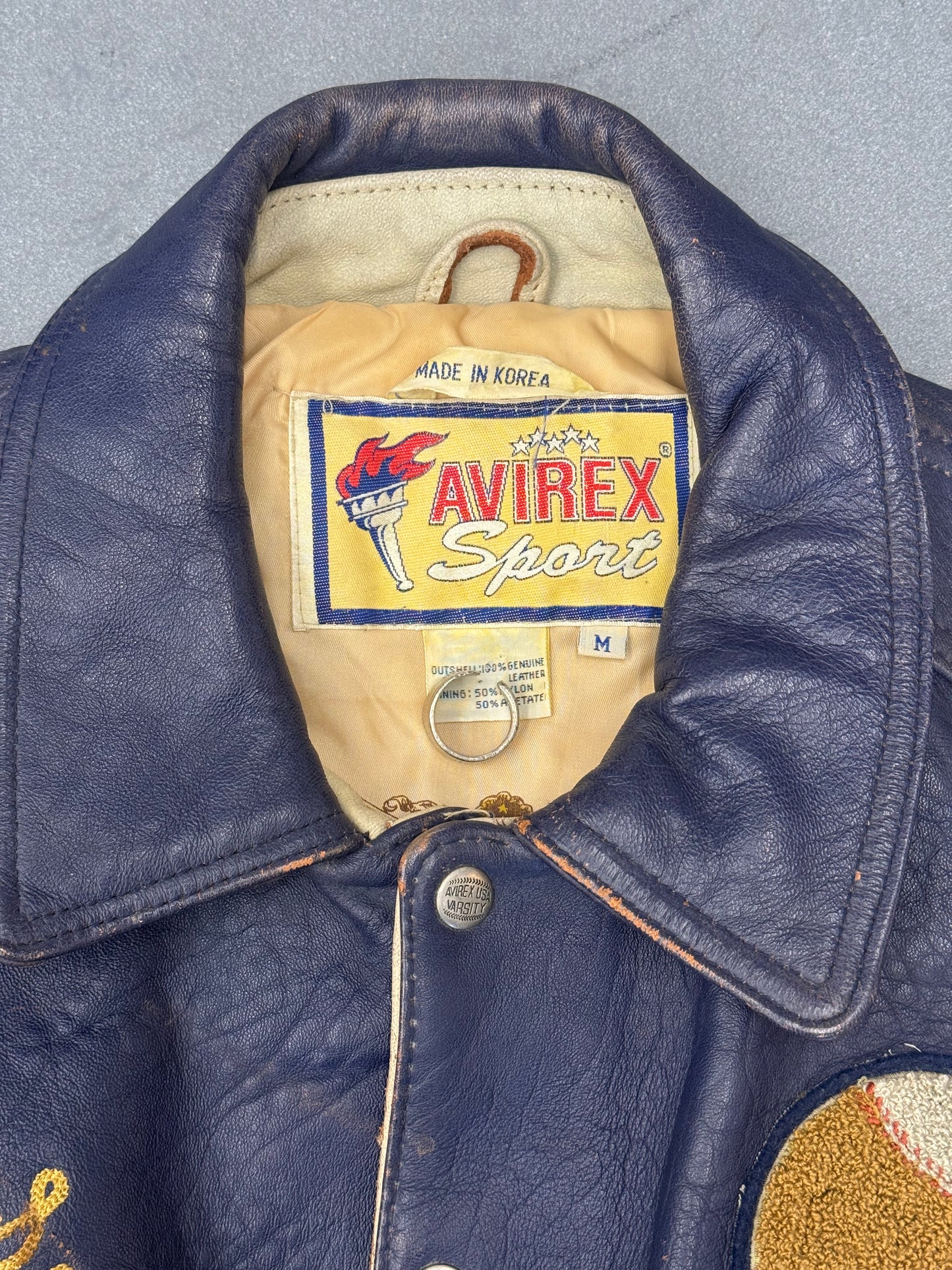 VINTAGE AVIREX MIDNIGHT SUN LEAGUE LEATHER VARSITY JACKET