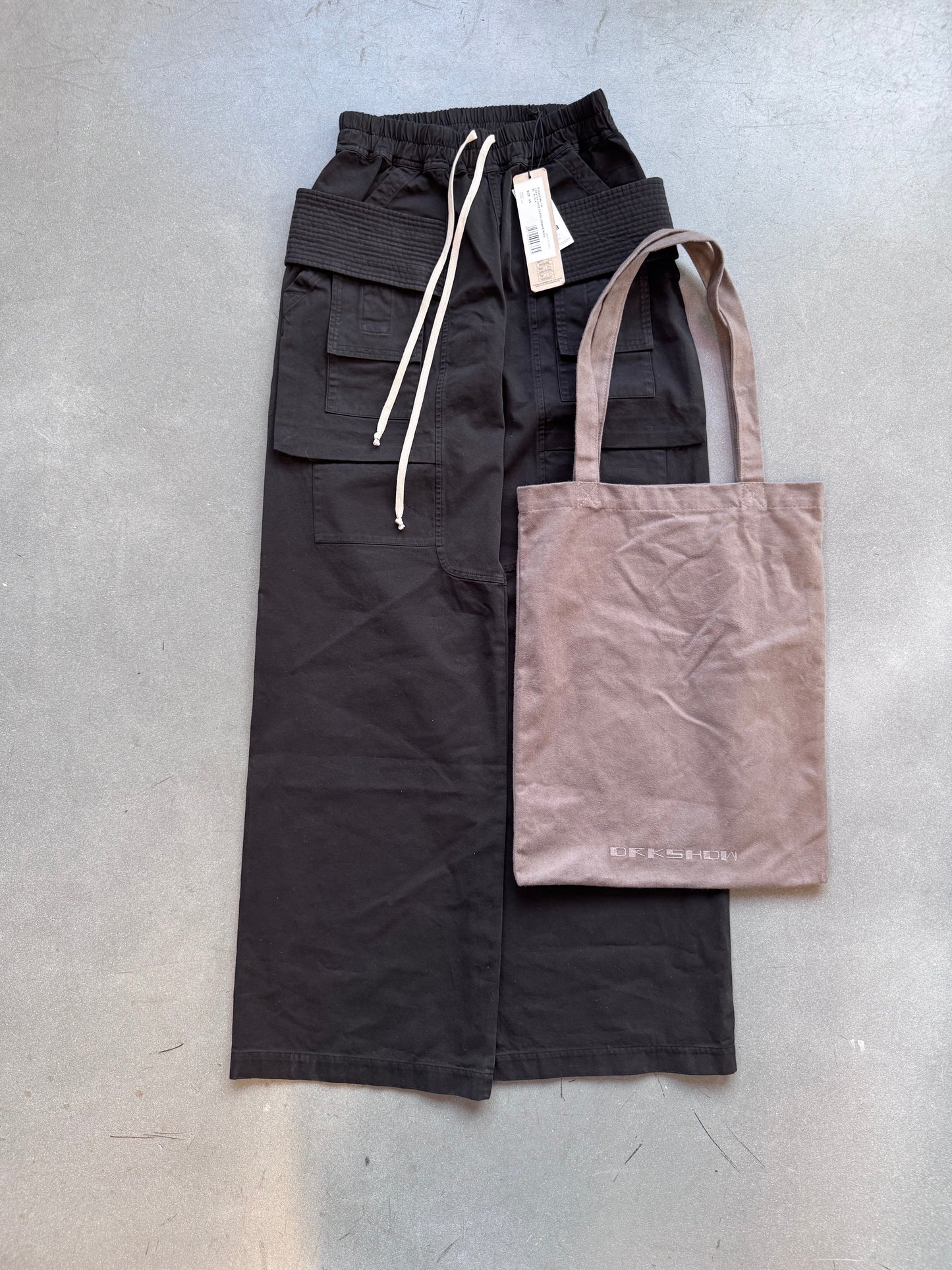 RICK OWENS DRKSHDW CREATCH WIDE CARGO DRAWSTRING PANTS - BLACK (XS) (NEW WITH TOTE)