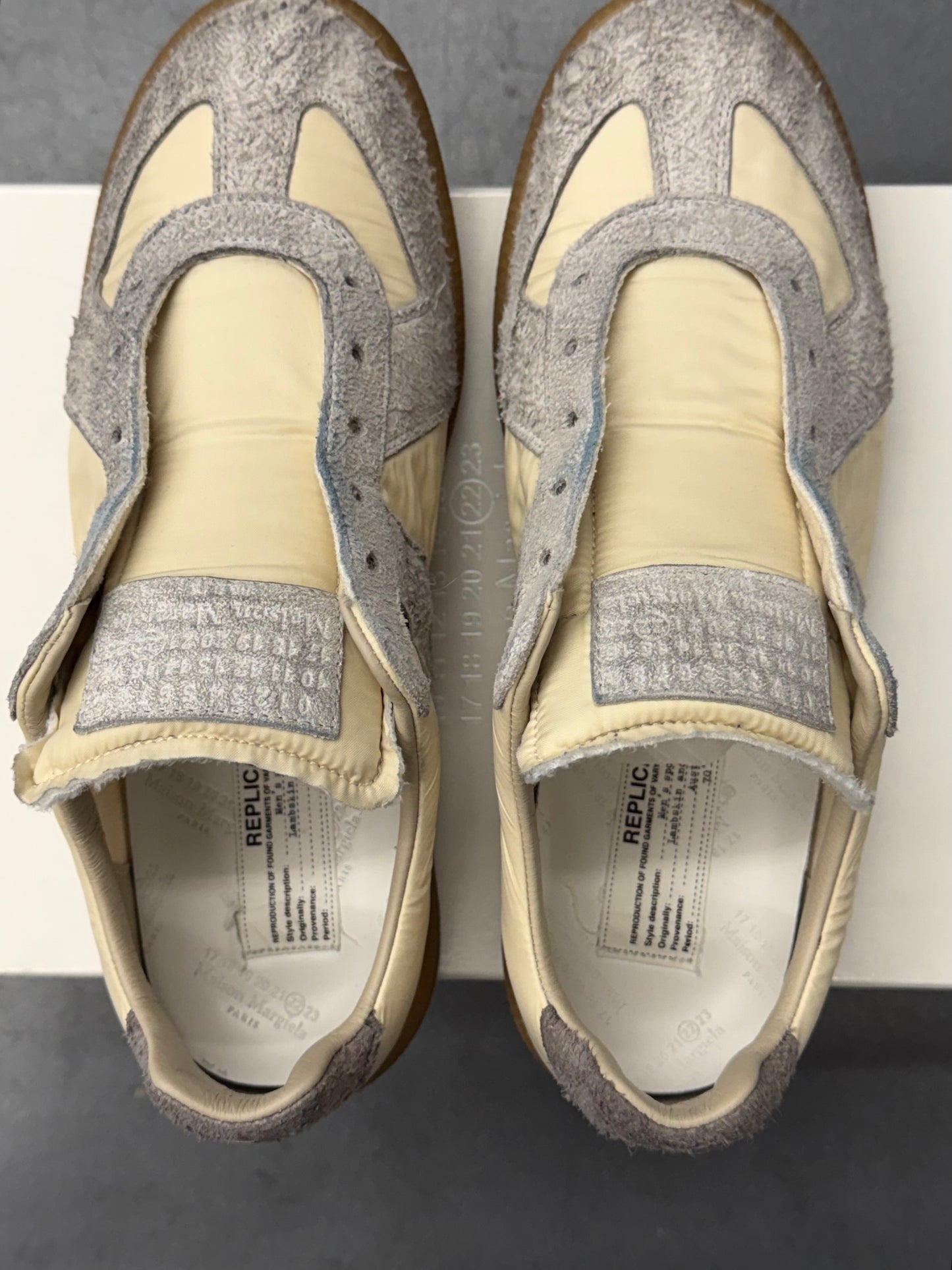 MAISON MARGIELA REPLICA LACELESS SNEAKERS - CREAM NYLON / GREY SUEDE (W/BOX)