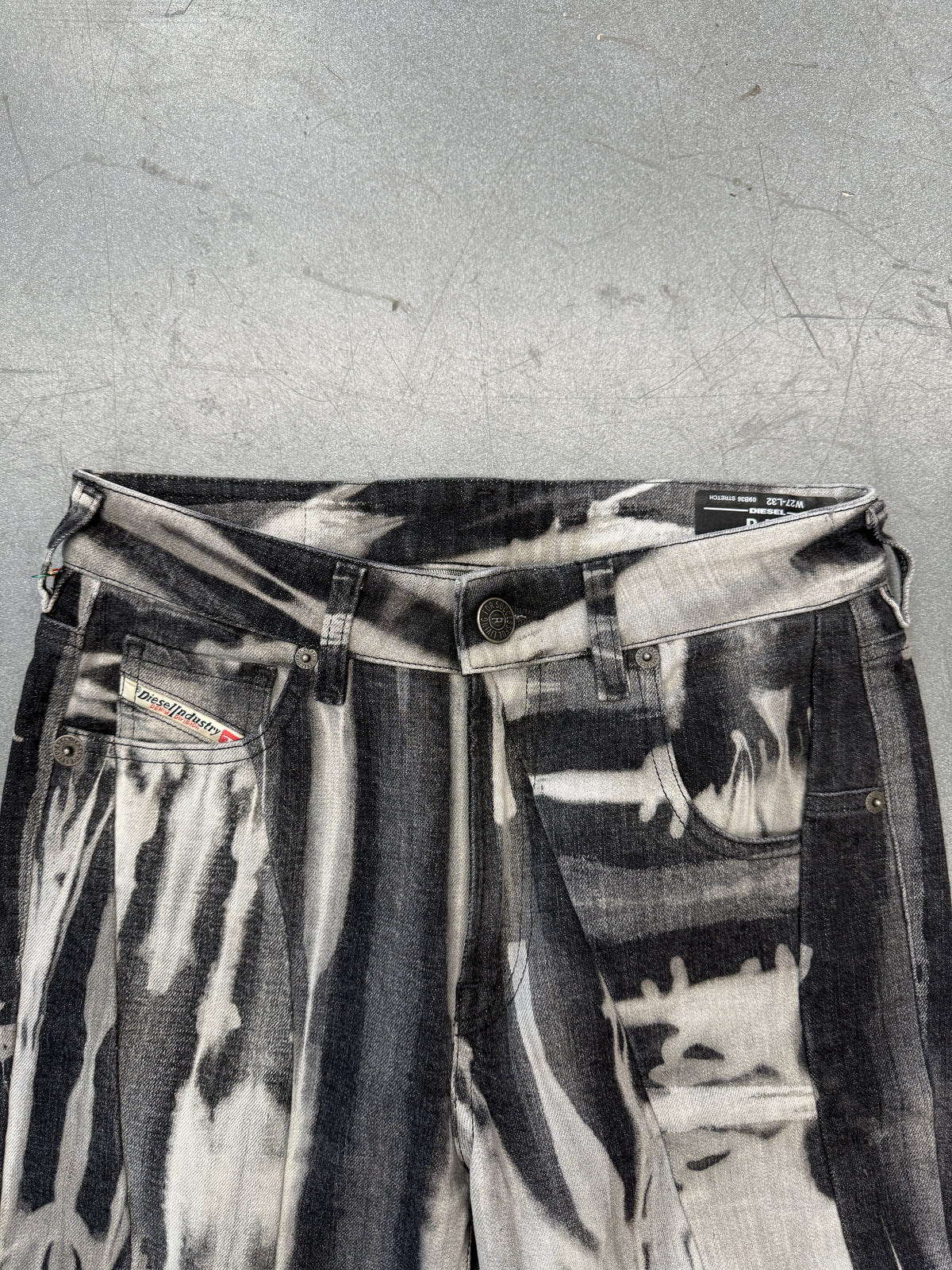 DIESEL INDUSTRY DENIM DIVISION ARCHIVAL COWHIDE LEATHER ABSTRACT PRINT PANTS