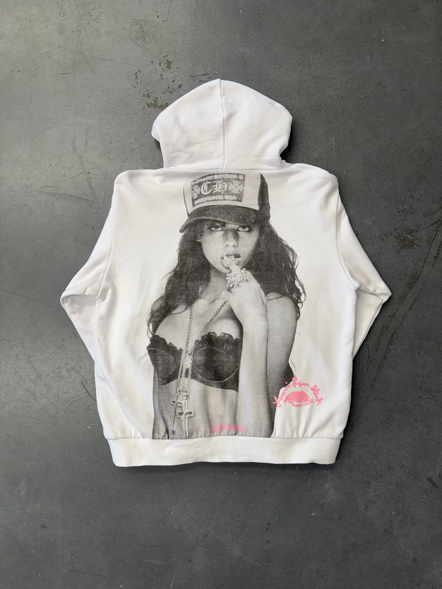 CHROME HEARTS LAURIE LYNN STARK LOVE YOU PULLOVER HOODIE - WHITE/PINK