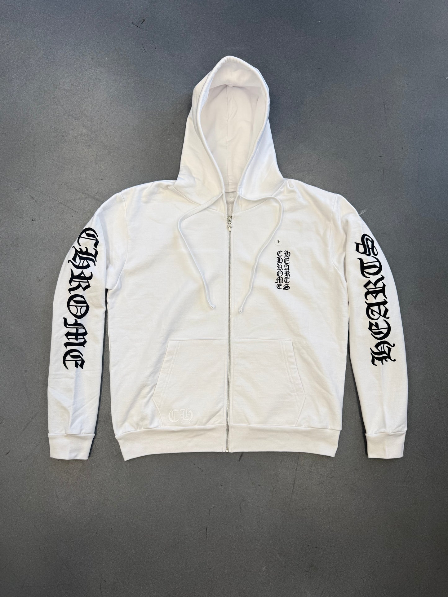 CHROME HEARTS VERTICAL LOGO ZIP UP HOODIE - WHITE
