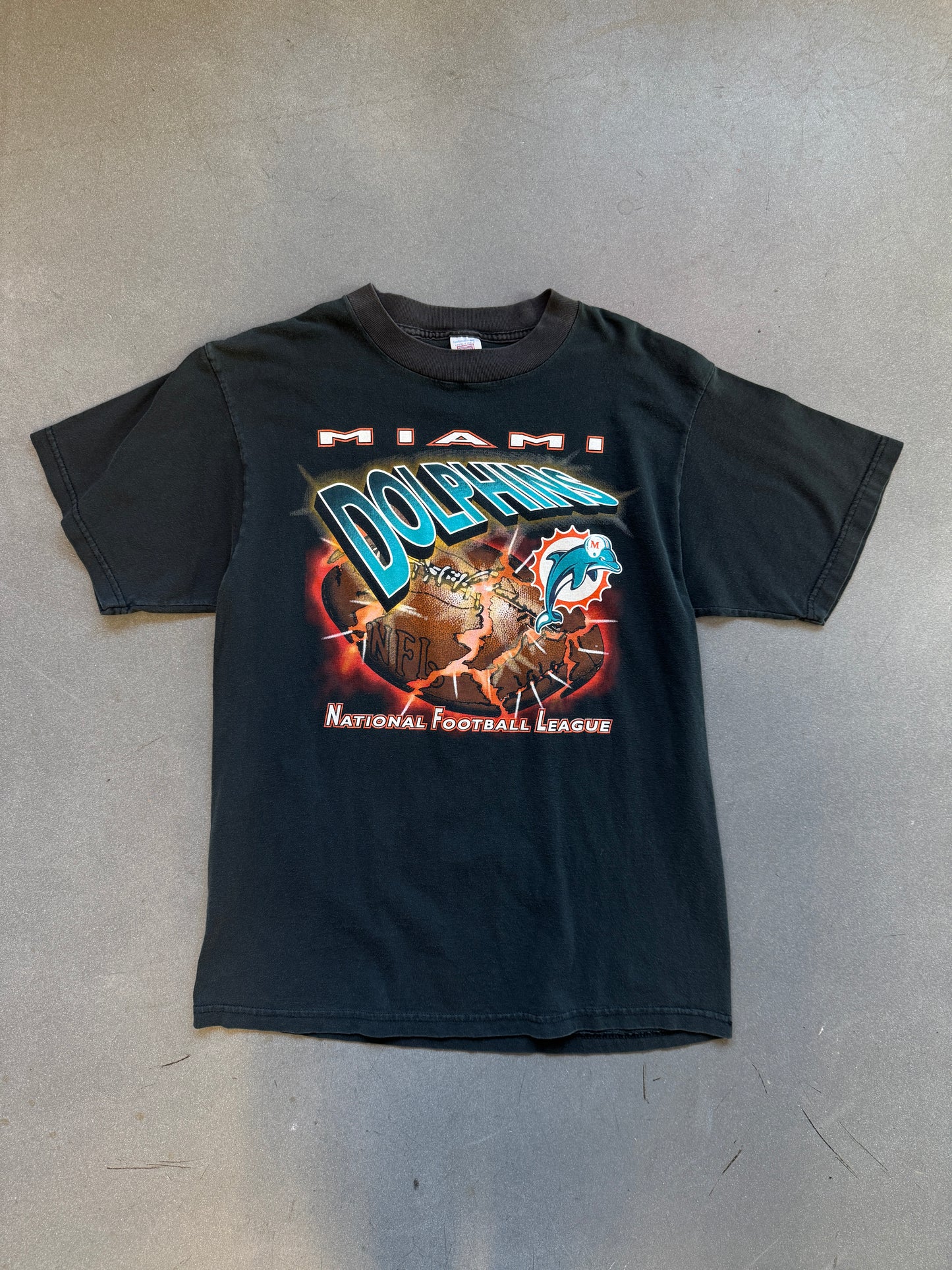 90'S MIAMI DOLPHINS EXPLODING FOOTBALL TEE (LOGO 7 TAG)