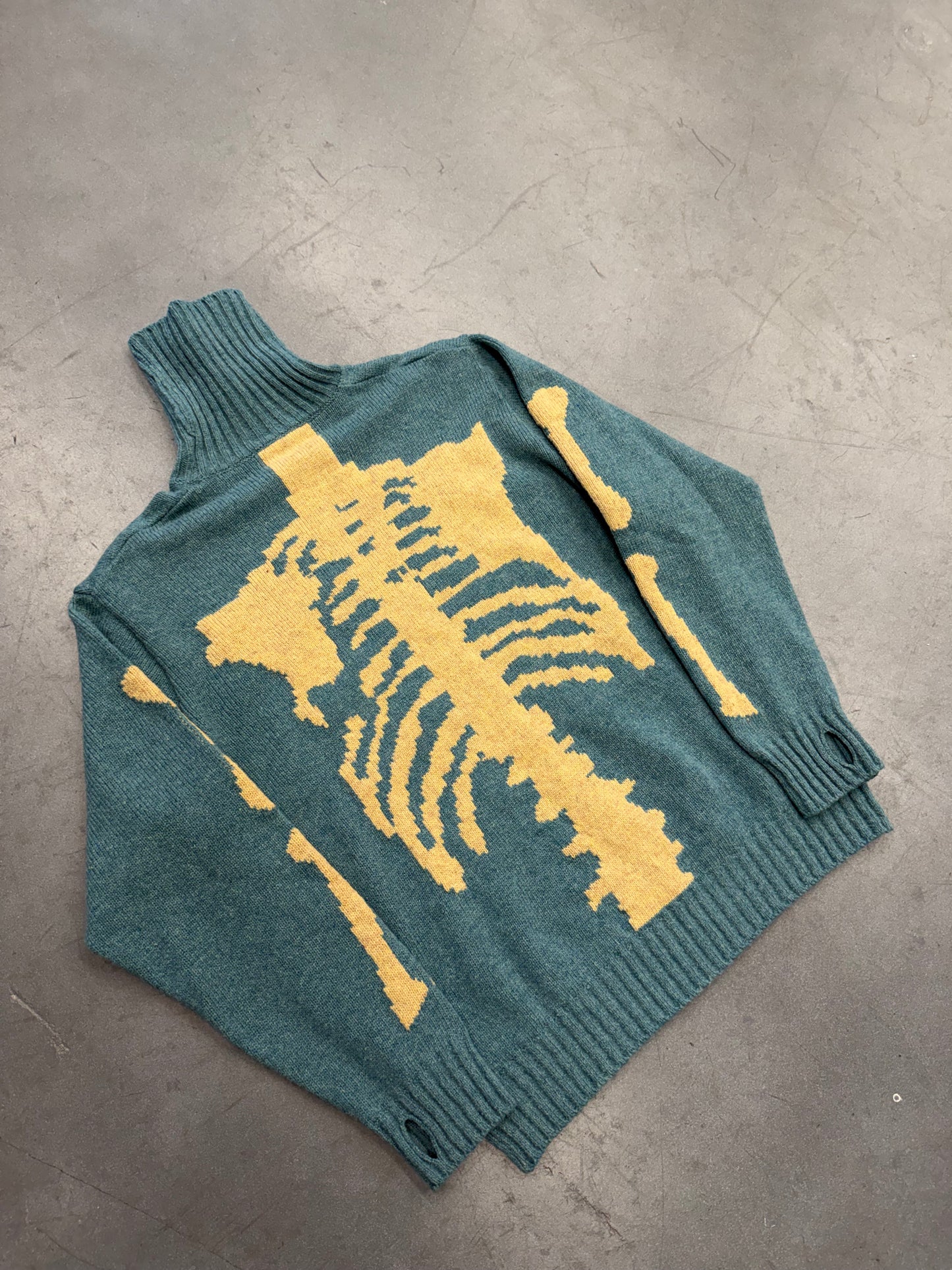 KAPITAL 5G BONE KNIT HIGH NECK SWEATER BLUE