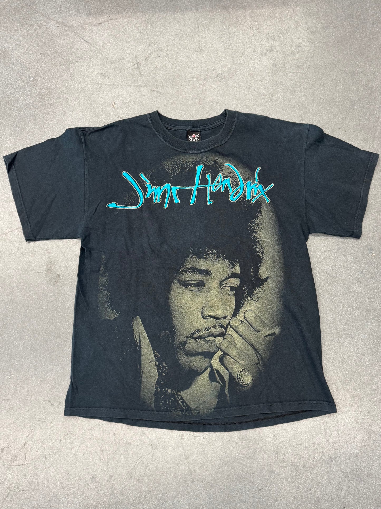 Y2K JIMI HENDRIX "THE MUSIC IS MY RELIGION" EMBROIDERED TEE (RESURRECCION TAG)