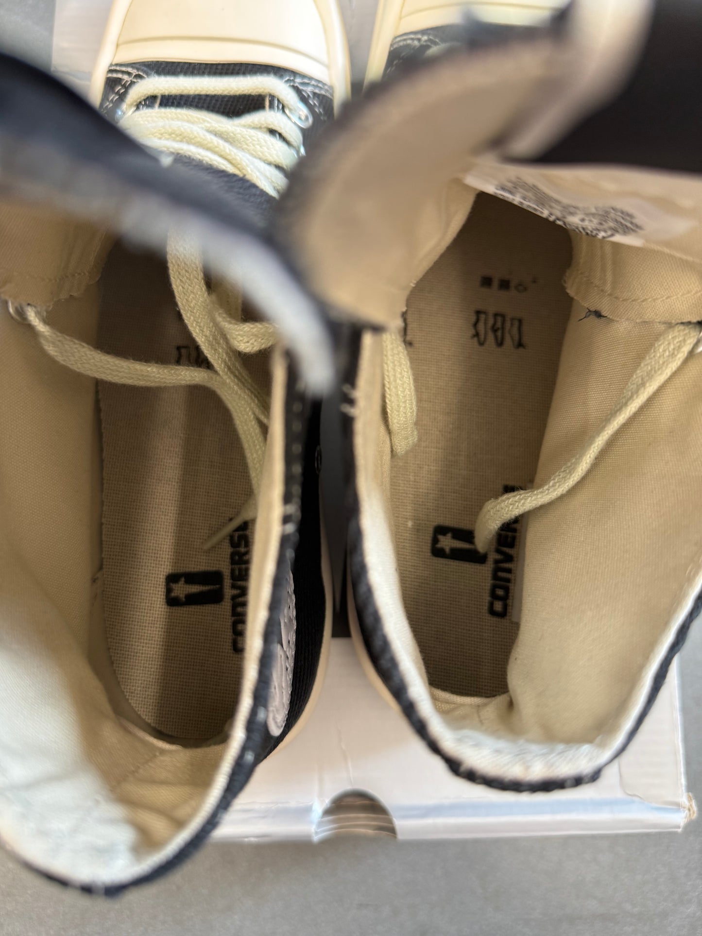 2022 SIZE 8 CONVERSE DRKSTAR HI RICK OWENS DRKSHDW HI BLACK EGRET (WITH BOX)