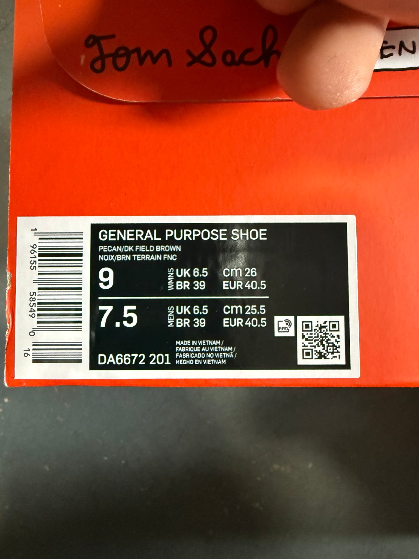 2023 SIZE 7.5 NIKECRAFT GENERAL PURPOSE SHOE TOM SACHS - FIELD BROWN (PRE-OWNED WITH BOX)