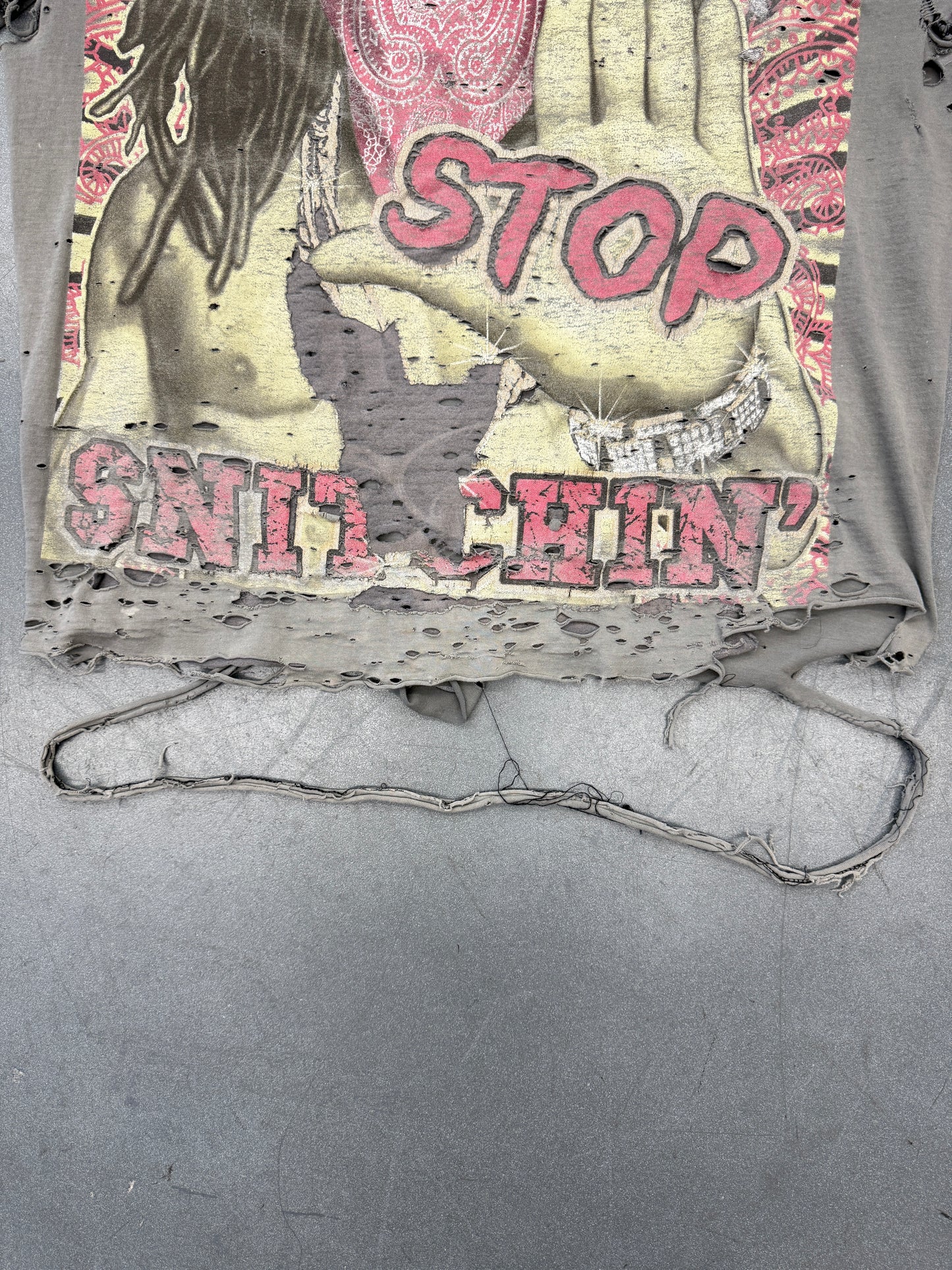 VINTAGE LIL WAYNE STOP SNITCHIN THRASHED & REPAIRED RAP TEE (PRO POWER TAG)