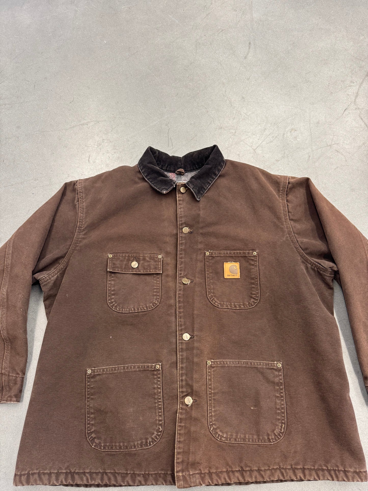 VINTAGE CARHARTT BLANKET LINED CANVAS CHORE WORK JACKET (C02 DKB)