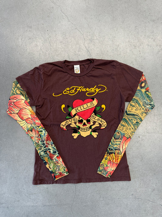 Y2K VINTAGE ED HARDY LAYERED TATTOO LONG SLEEVE TEE
