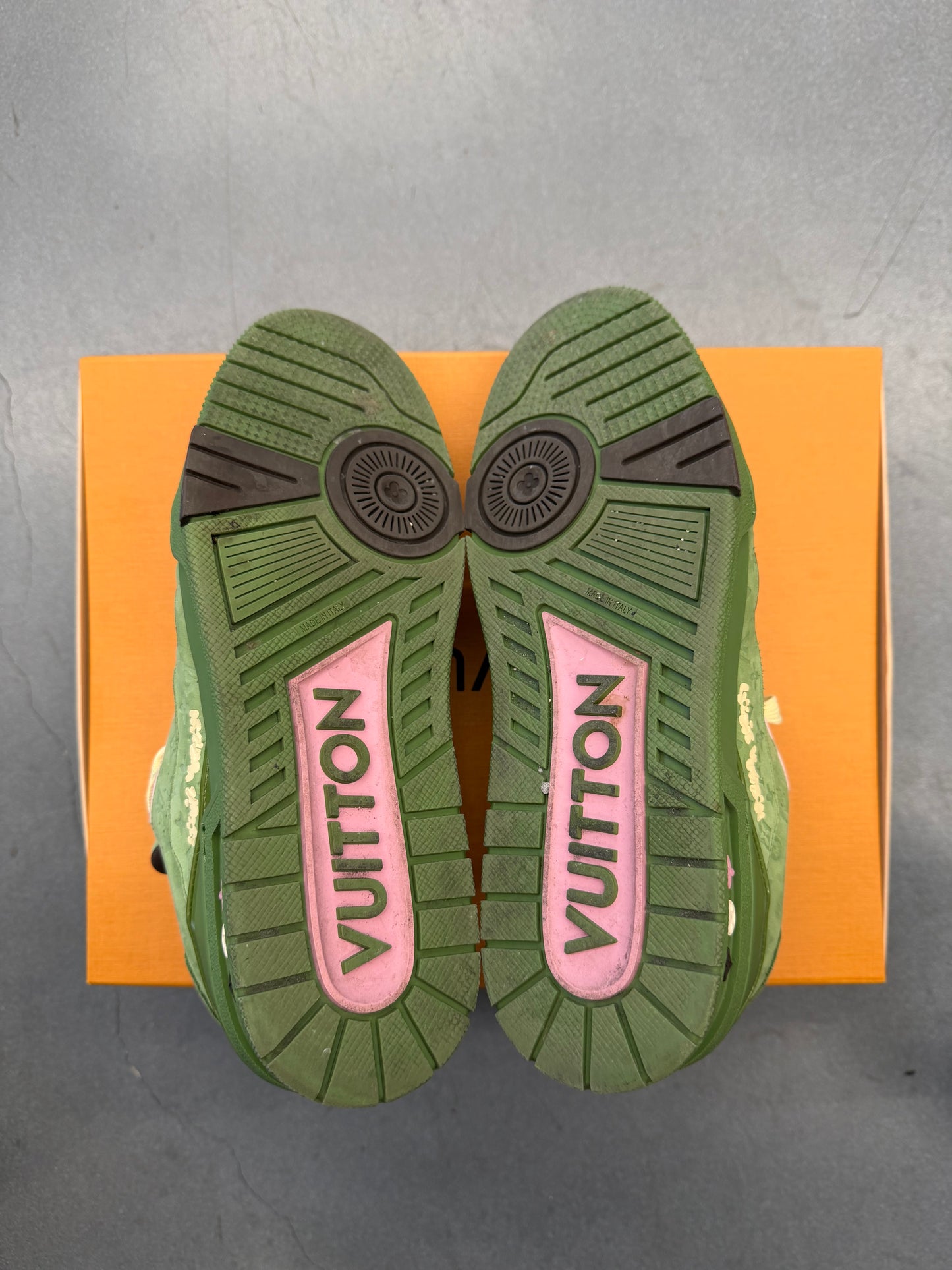 SS24 SIZE 7.5 LV LOUIS VUITTON BY TYLER THE CREATOR TRAINER - GREEN (PRE-OWNED WITH BOX)